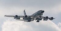 A US Air Force RC-135W Rivet Joint on final apparoach to Kadena Air Base in Okinawa, Japan.