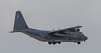 A US Air Force MC-130J Commando II, tail number 10-5714, on final approach at Kadena Air Base in Okinawa, Japan. It is assigned to the 1st Special Operations Squadron at Kadena AB.