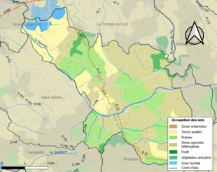 Barevná mapa znázorňující využití půdy.