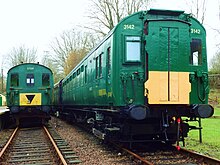 Unit 3142 is now based at the East Kent Railway, making a full four coach unit. Seen here at Shepherdswell station alongside preserved Class 416 2EPB 5759. 4Cor3142Shpherdswell.jpg