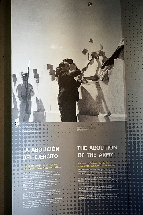 Board exhibited at the Museo Nacional de Costa Rica showing the symbolic act of the army's abolition on December 1st, 1948