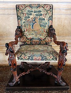Baroque atlantes of an armchair, by Andrea Brustolon, c.1700-1715, wood and upholstery, Ca' Rezzonico, Venice