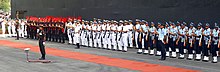 Armed forces saluting the national flag As part of rehearsals of Independence Day 2014 the Interservices Flag Guard paying respect to the National Flag after its unfurlment in the Red Fort, in Delhi on August 13, 2014.jpg