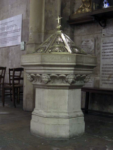 Baptismal fonts in the Church of Notre-Dame-des-Vertus.