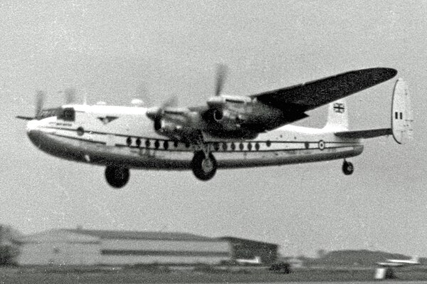 Air Charter York taking off from London Stansted in 1955 on a trooping flight to the Suez Canal Zone