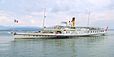 Le Rhône, un des prestigieux bateaux vapeurs Belle Epoque de la Compagnie Générale de Navigation, mis en service entre 1904 et 1927 et monuments historiques. Ils offrent d'agréables croisières entre les rives genevoises, vaudoises, valaisannes et savoyardes sur le lac Léman.