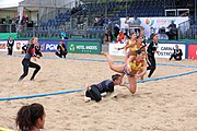 Deutsch: Beachhandball Europameisterschaften 2019 (Beach handball Euro); Tag 3: 4. Juli 2019 – Frauen, Hauptrunde Gruppe II, Deutschland-Spanien 1:2 (18:24, 24:14, 8:9) English: Beach handball Euro; Day 3: 4 July 2019 – Women Main Round Group II – Germany-Spain 1:2 (18:24, 24:14, 8:9)