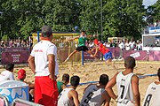 Deutsch: Beachhandball bei den Olympischen Jugendspielen 2018; Tag 7, 13. Oktober 2018; Jungen, Finale – Portugal-Spanien 1:2 English: Beach handball at the 2018 Summer Youth Olympics at 13 October 2018 – Boys Gold Medal Match – Portugal-Spain 1:2