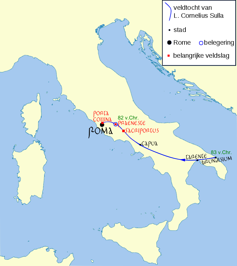 Veldtocht van Sulla tegen de populares tijdens de Tweede Burgeroorlog (83-82 v.Chr.).