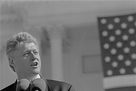 President Bill Clinton during the ceremony for the returning of the Statue of Freedom to the top of the Capitol