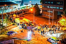 Farmers Defence Force protesters and Royal Marechaussee personnel at Eindhoven Airport, 5 July 2020 Boerenprotest Kmar 02.jpg