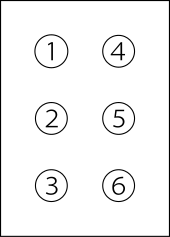 Die Grafik zeigt die sechs Braille-Punkte als Kreise, in die die Punktnummern 1 bis 6 eingetragen sind.