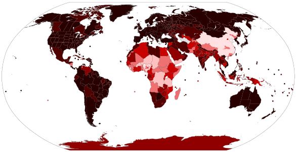 Map of confirmed Covoid-19 cases per capita as of 17 March 2020