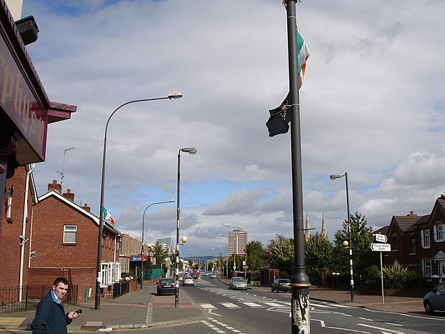 Falls Road looking towards Divis flats and the city centre