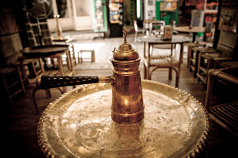 File:Cezve coffee pot in a small coffee shop on the side of the road..jpg