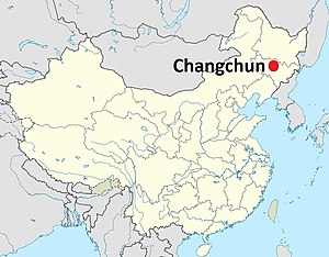 Staðsetning Changchun borgar í Jilin héraði í Kína.