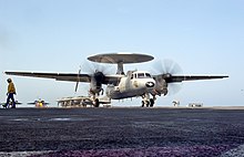 French Naval Aviation Hawkeye preparing to be catapulted from the French aircraft carrier Charles De Gaulle.