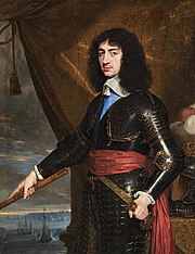 Charles in exile, painted by Philippe de Champaigne, c. 1653 Charles II (de Champaigne).jpg