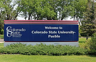 The university's welcome sign. Colorado State University-Pueblo.JPG