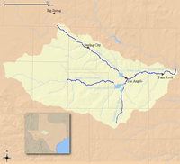 Una mappa a colori del fiume Concho e dei suoi affluenti in Texas