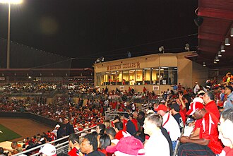 Schroeder Park stands and press box during a game Cougar Field stands during game.JPG