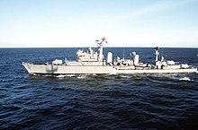 The destroyer Almirante Riveros sails off the coast of Chile during the multinational naval exercise UNITAS XXXII DN-ST-92-01276.jpg