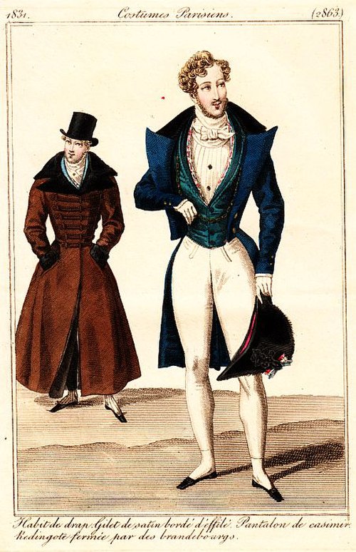 Parisian costumes: The dandies of Paris in 1831.