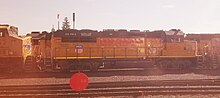 Non-road engines include railway locomotives like this EMD GP38 modified to meet Tier 4 standards. EMD GP-38 locomotive with USEPA Tier 4 modifications by Union Pacific Railroad.jpg