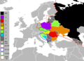 Membres du groupe d'Europe de l'Est colorés selon le temps qu'ils ont passé au Conseil de sécurité depuis 2010.