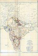 Map of famines in India between 1800 and 1878.