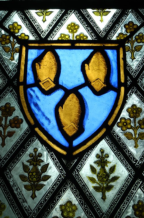 Arms of Fane of Fulbeck (as Fane, Earls of Westmorland) in a stained glass window in Fulbeck Church, Lincolnshire