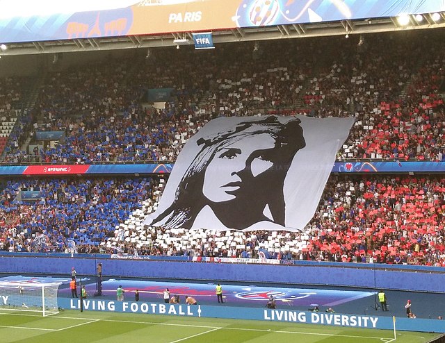 Fans display a tifo during the quarterfinal match of the 2019 FIFA Women's World Cup in France