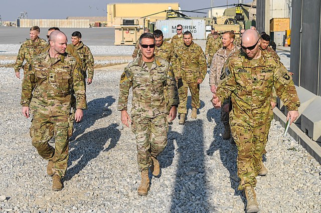 General Miller (center) visiting Combat Aviation Brigade, 101st Airborne Division at Bagram Airfield in Afghanistan on 23 December 2018