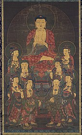 Amitabha and Eight Great Bodhisattvas, Goryeo scroll from the 1300s Goryeo Buddhist painting.jpg