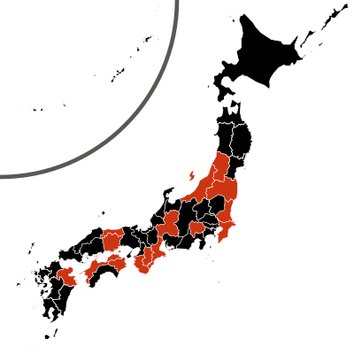 日本での新型インフルエンザの感染状況   死亡者が確認された都道府県   感染者が確認された都道府県   感染者がまだ確認されていない都道府県