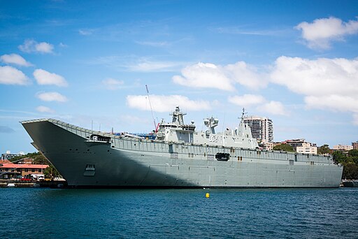 HMAS Canberra (LHD 02) at berth prior to commissioning