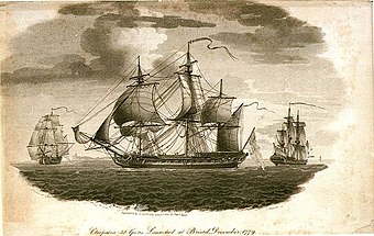 Press gang from HMS Cleopatra started Halifax Riot (1805). Image by Nicholas Pocock HMS Cleopatra (1779).jpg