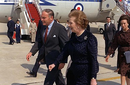 Haig as Secretary of State with British Prime Minister Margaret Thatcher at Andrews Air Force Base in 1982