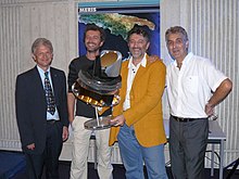 Some of the Herschel-Planck team, from left to right: Jean-Jacques Juillet, director of scientific programmes, Thales Alenia Space; Marc Sauvage, project scientist for Herschel PACS experiment, CEA; Francois Bouchet, Planck operations manager, IAP; and Jean-Michel Reix, Herschel & Planck operations manager, Thales Alenia Space. Taken during presentations of the first results for the missions, Cannes, October 2009. Herschel planck team.jpg