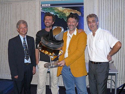 Some of the Herschel-Planck team, from left to right: Jean-Jacques Juillet, director of scientific programmes, Thales Alenia Space; Marc Sauvage, project scientist for Herschel PACS experiment, CEA; François Bouchet, Planck operations manager, IAP; and Jean-Michel Reix, Herschel & Planck operations manager, Thales Alenia Space. Taken during presentations of the first results for the missions, Cannes, October 2009.