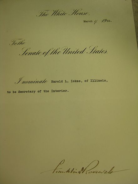 Ickes's Secretary of the Interior Nomination