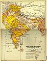 Map of India showing British Expansion between 1805 and 1910.