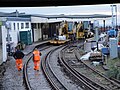 Essential track renewal work taking place at Ryde Esplanade railway station, Ryde, Isle of Wight over the weekend of 30 and 31 October 2010. During the course of the works rail replacement buses were run between stations at Ryde Esplanade and Ryde St John's Road. Due to vehicle restrictions on Ryde Pier at the time, no replacement services were run along the pier.