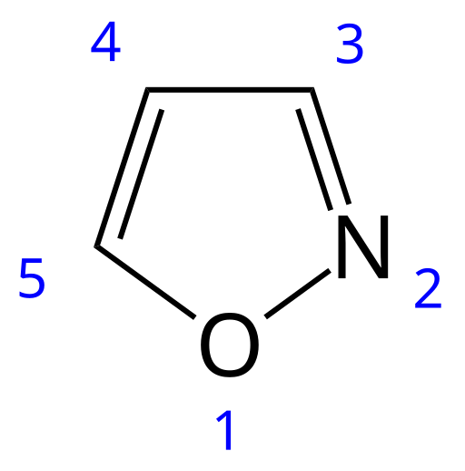 File:Isoxazole 2D numbered.svg