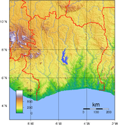 Гіпсометрична карта Кот-д'Івуару