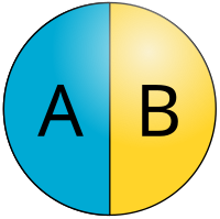 A schematic view of a basic spherical Janus particle with two distinct faces: Sides A and B represent two surfaces with different physical or chemical properties. Janus nanoparticle.svg