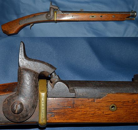 Japanese percussion pistol, 19th century, possibly converted from a matchlock.