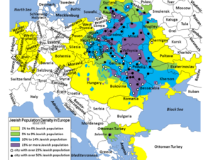 Map depicting the Jewish population of Eastern Europe in 1900.