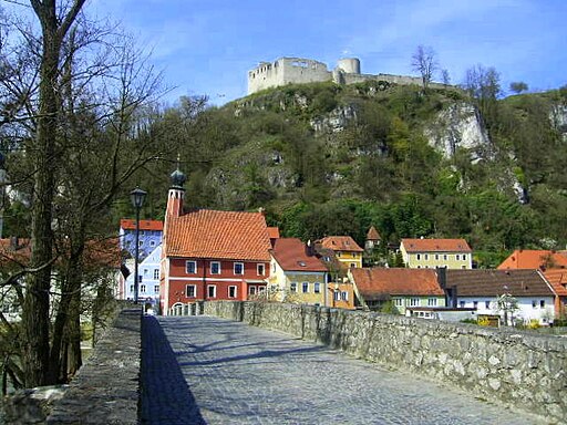 Kallmünz castle, old city hall and the old stone bridge