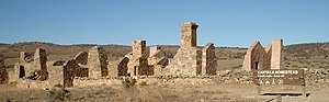 The Kanyaka sheep farm (Flinders Ranges, South Australia) was built at a high cost in the 1850s and abandoned after the drought of 1869. Kanyaka homestead.jpg